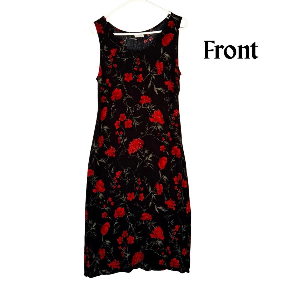 VTGY2K Slip Dress SM Black Red Floral Whimsygoth Romantic Grunge Fairy Tie Back